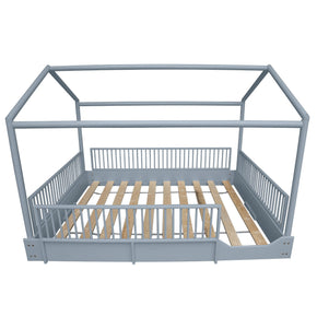 Cama casa Montessori con barandales para niños