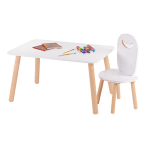 Silla infantil blanca con agarradera y mesa