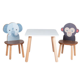 Comedor infantil de madera con mesa cuadrada